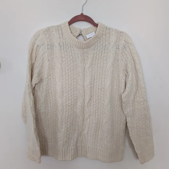 Preppy Y2K Style Vila Women's Cream Sweater Cable Knit - Picture 4 of 9